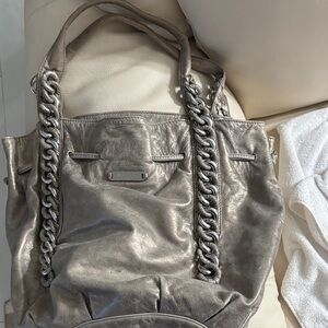 Michael Kors Metallic Silver Tote with Chain Straps